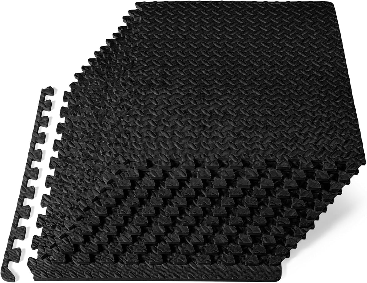 ProsourceFit Exercise Puzzle Mat ½-inch, EVA Interlocking Foam Floor Tiles for Home Gym, Workout Equipment, Kids Play Areas, Black, 24 SQ FT - 6 Tiles
