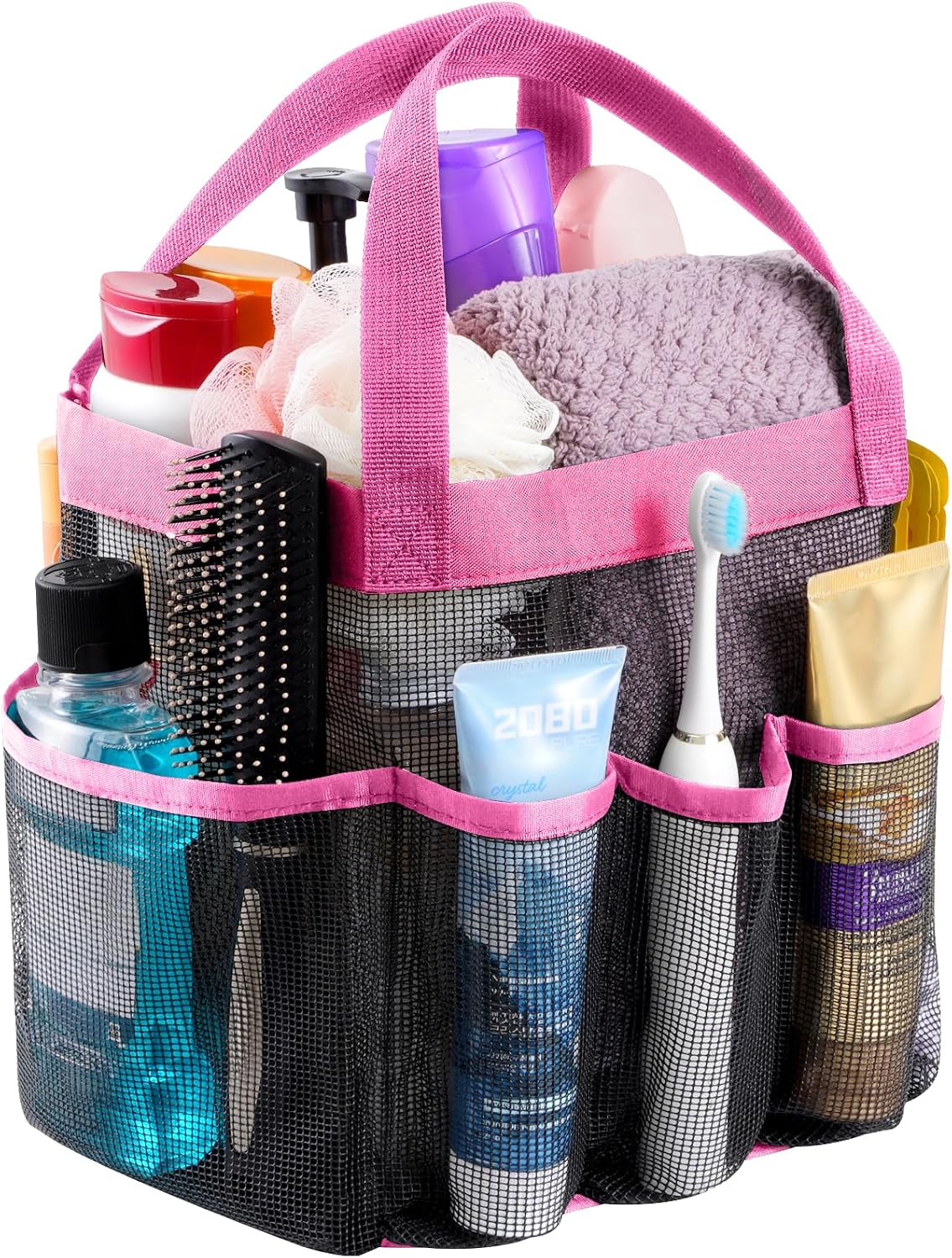Lifewit Mesh Shower Caddy Portable for College Dorm Room Essentials with 7 Pockets, Freestanding Hanging Organizer Basket, Quick Dry Tote Bag for Camping, Bathroom, Beach, Travel, 1 Pack, Black