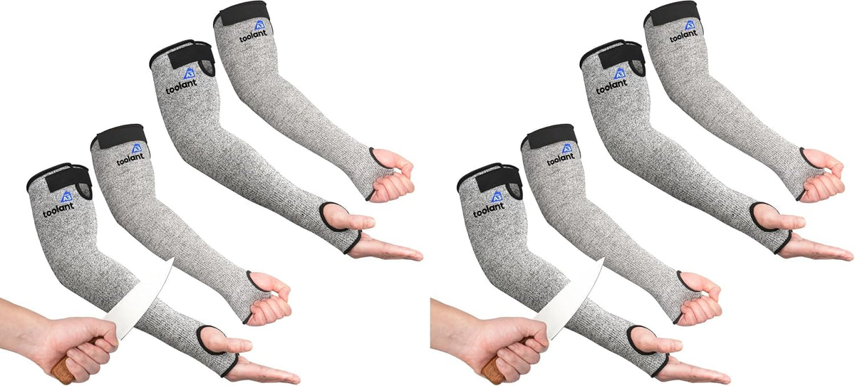 OriStout Cut Resistant Farmers Sleeves with Thumb Hole, Arm Protectors for Thin Skin and Bruising, for Gardening, Welding, Kitchen, Arm Guards for Biting, Pet Grooming, Grey, 1 Pair