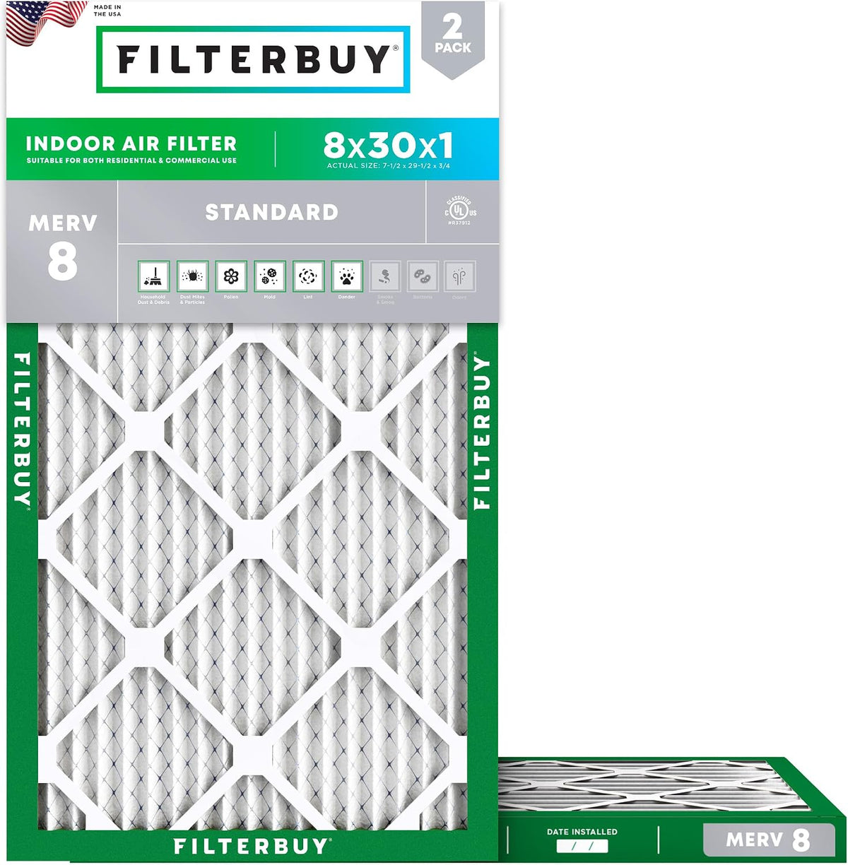 Filterbuy 20x25x4 Air Filter MERV 8 Dust & Allergy Defense (2-Pack)