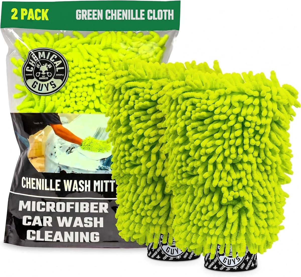 Chemical Guys, Chenille Microfiber Wash Mitt for Cars, Lime Green, Single