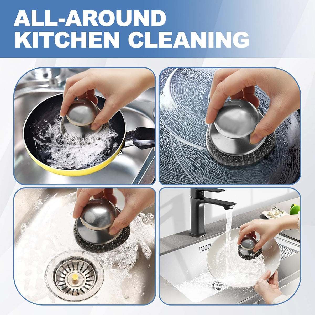 10Pcs Steel Wool Scrubber, Steel Wool Pads with 2Pcs Handle, Stainless Steel Scrubber for Dishes, Kitchen, Cleaning, Stoves, Pots and Pans, Grill, Wash Sink, Cleaning Dishes