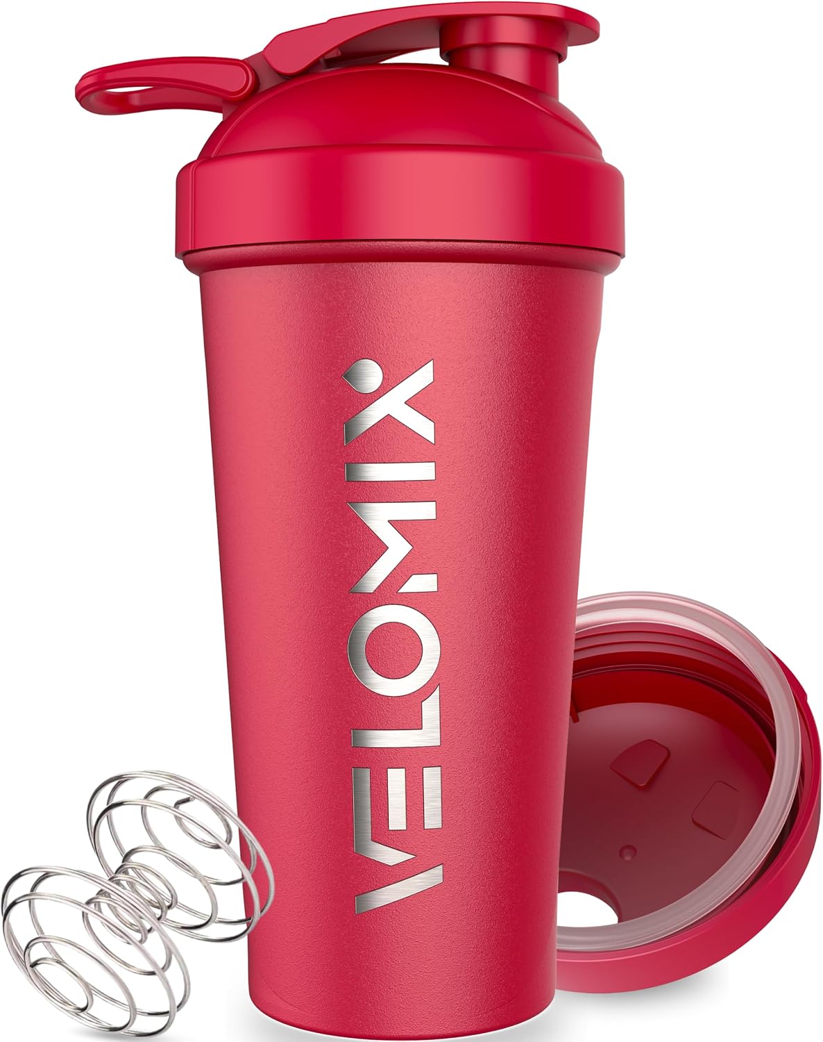 VELOMIX 24oz Stainless Steel Shaker Bottle with Wire Whisk, Black