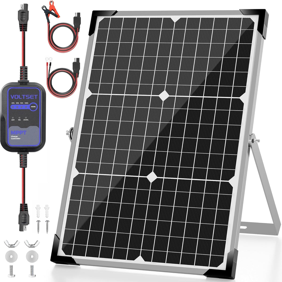 Voltset 20W 12V Solar Panel Battery Charger Trickle Maintainer Kit