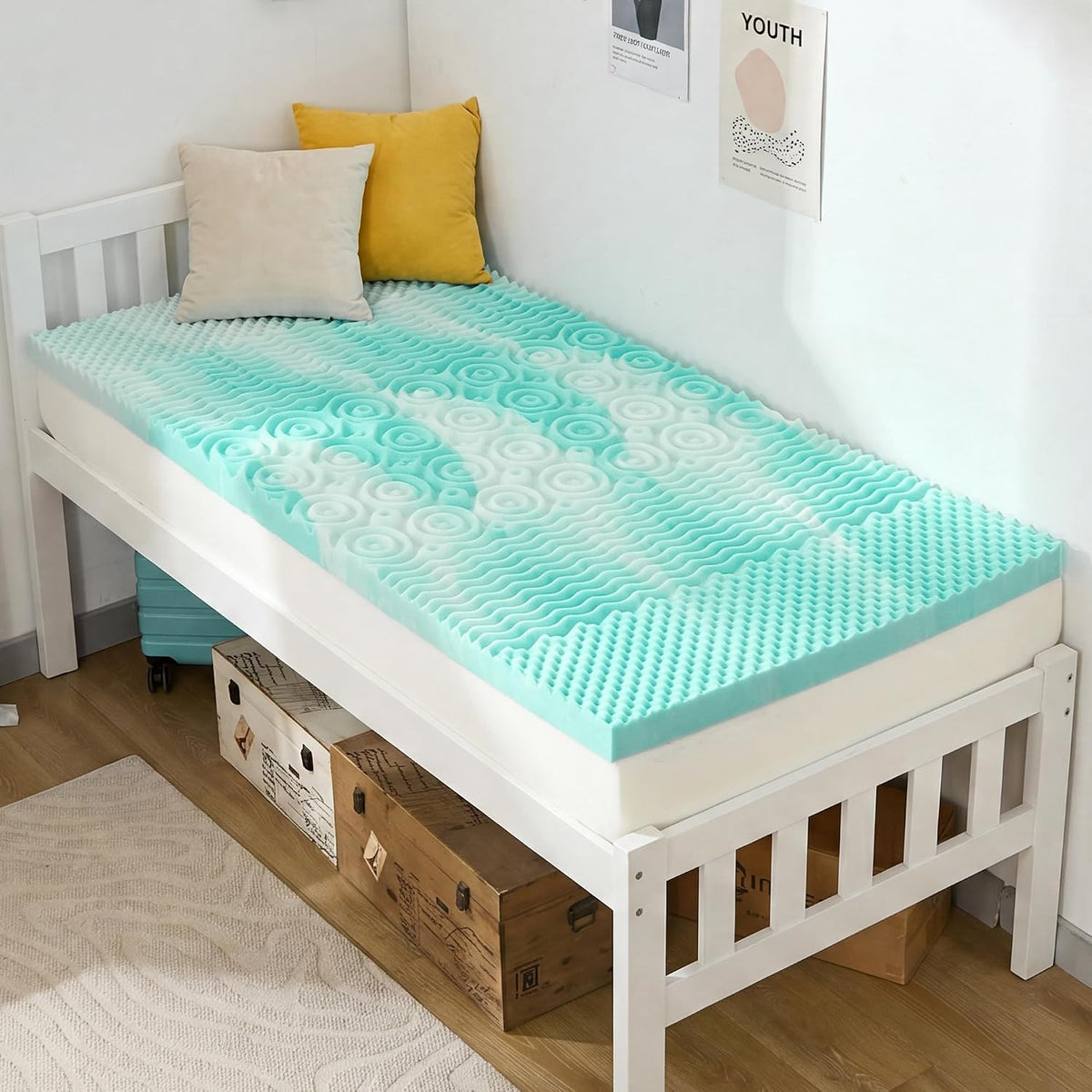 SINWEEK 2 Inch Memory Foam Mattress Topper Twin XL, Twin Extra Long Mattress Pads for College Dorm Single Bed, Pressure Relieve CertiPUR-US Certified, 39x80 Inches, Blue