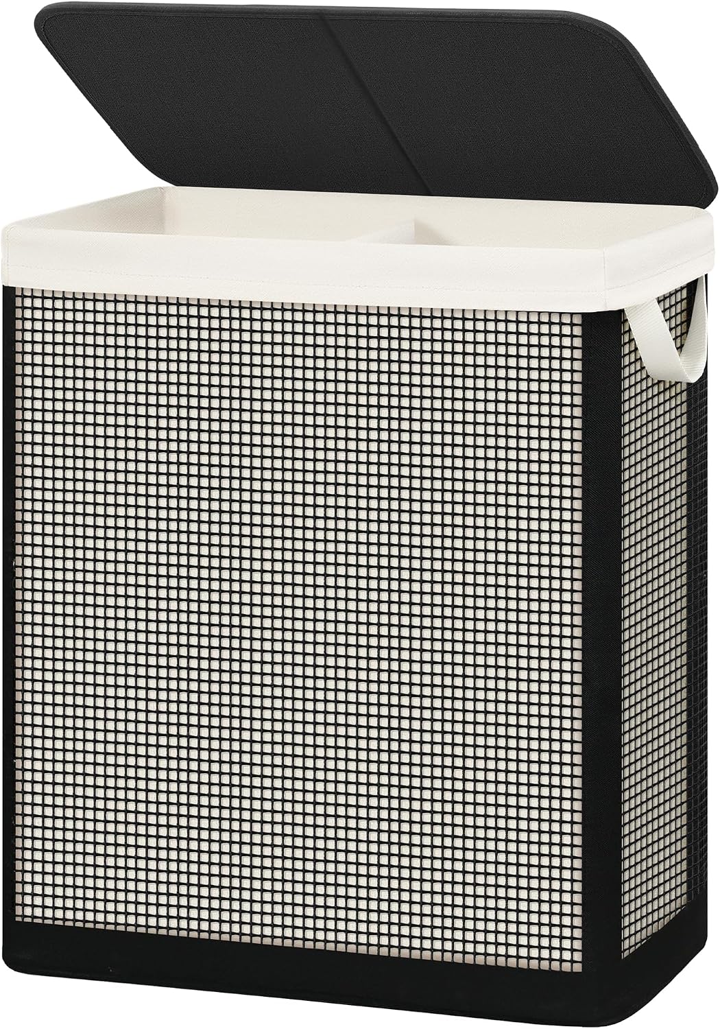 STO STO 2 Section Laundry Hamper with Lid, 140L Steel-Frame Double Laundry Hamper with Removable Washable Liner, Breathable Large Laundry Basket for Bedroom, Bathroom, Laundry Room, Dorm, Closet