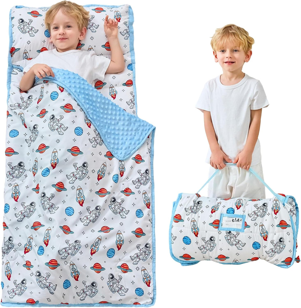 Lasoftan Toddler Nap Mat with Pillow and Blanket, Extra Large Rolled Napping Mats,Slumber Bags for Boys Girls,Kids Sleeping Bag for Daycare, Preschool Travel Camping