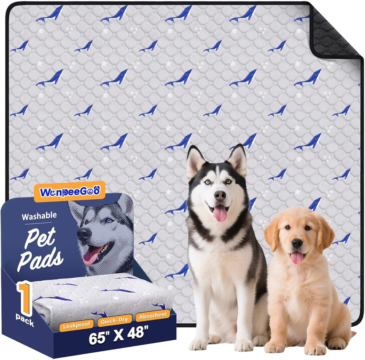 Washable Dog Pee Pads, Non-Slip Waterproof, 36 x 41 in, 2 Pack, Feather | Super absorbent, waterproof and non-slip; washable, reusable dog pads for crates, playpens, floors, furniture and travel