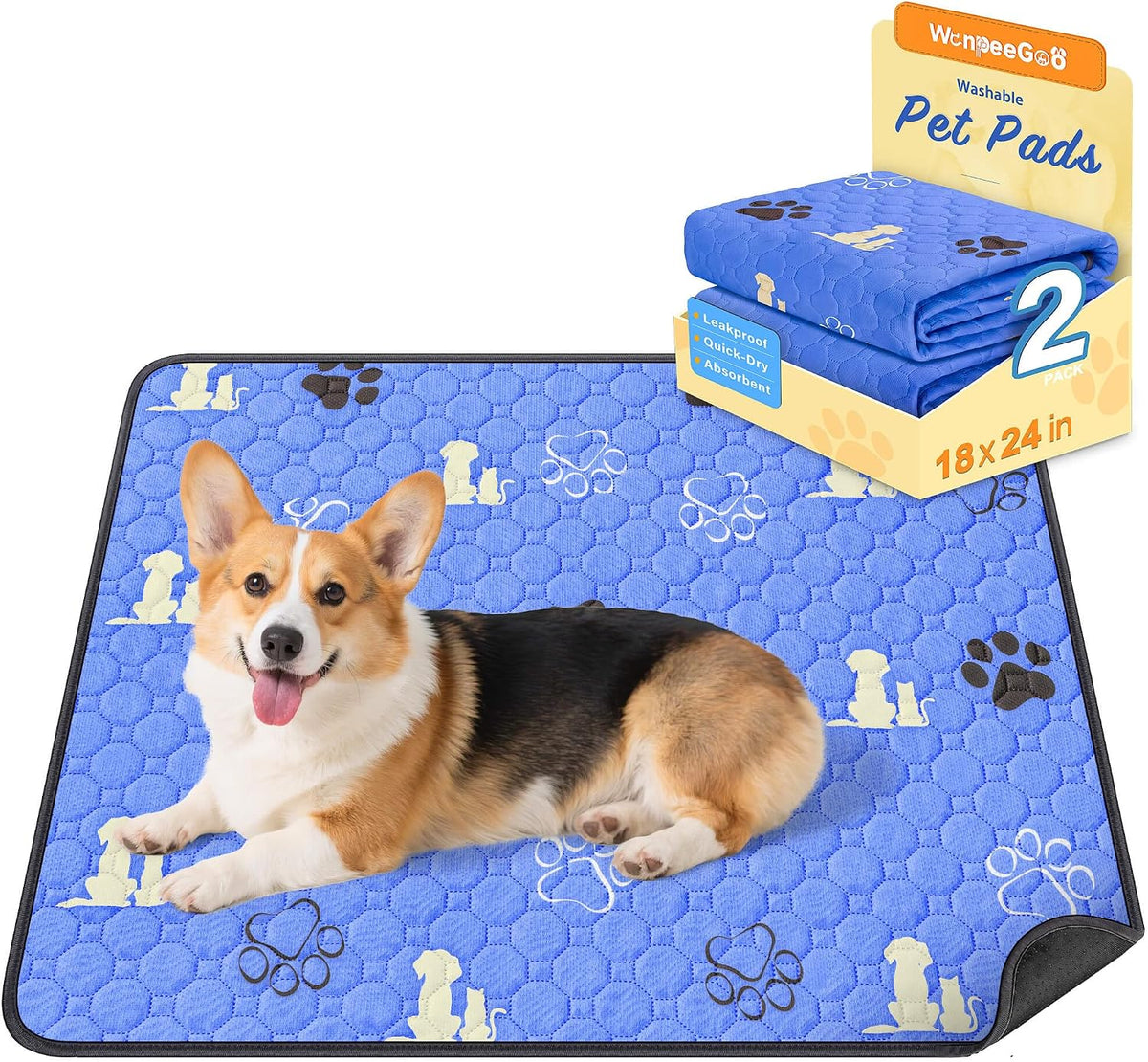 WanpeeGoo Washable Pee Pads for Dogs, Waterproof, 18 x 24 in, 4 Pack, Gray | Super Absorbent, Waterproof and Non-Slip; Washable, Reusable Dog Pads for Crates, Playpens, Floors, Furniture and Travel