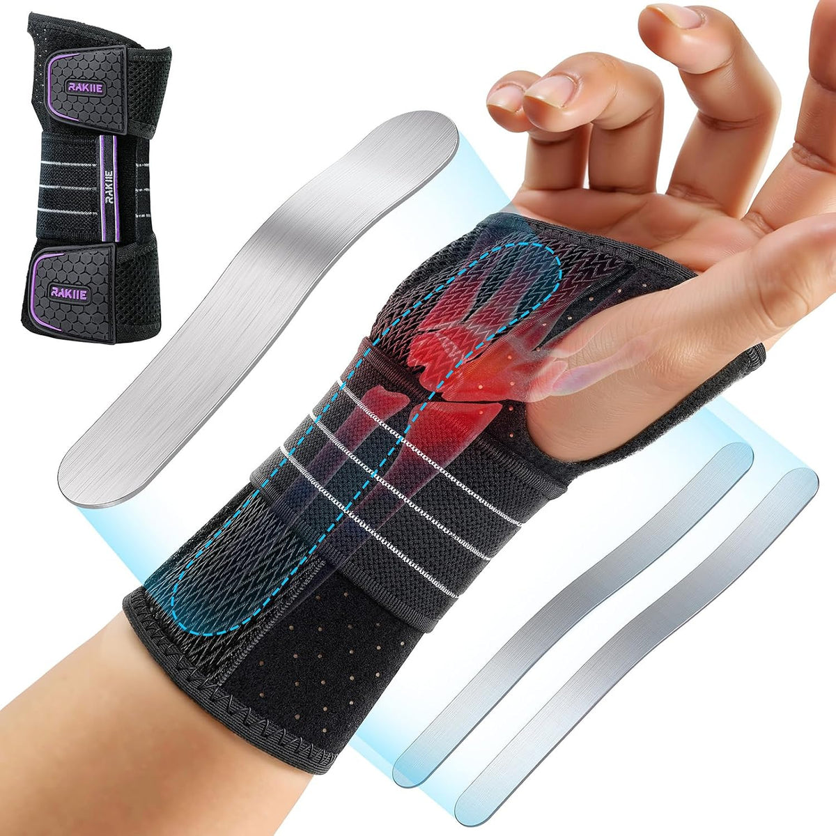 Rakiie Carpal Tunnel Wrist Brace Ergonomic Night Splint, Gray