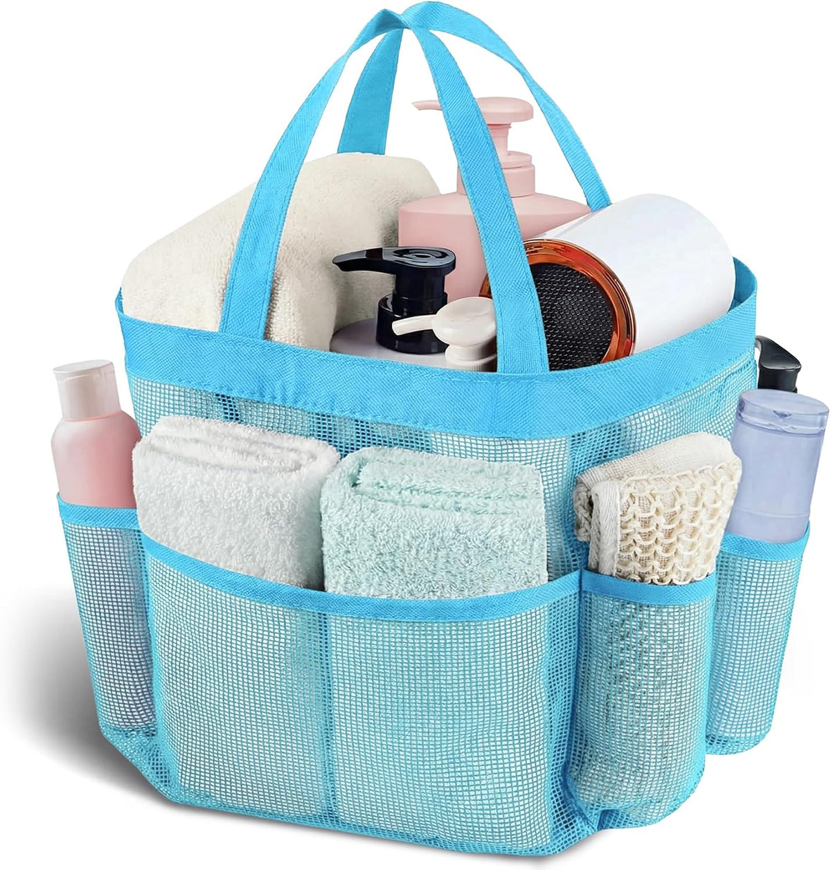 Mesh Shower Caddy Portable - 9 Pockets, Shower Bag for Dorm Room Camping
