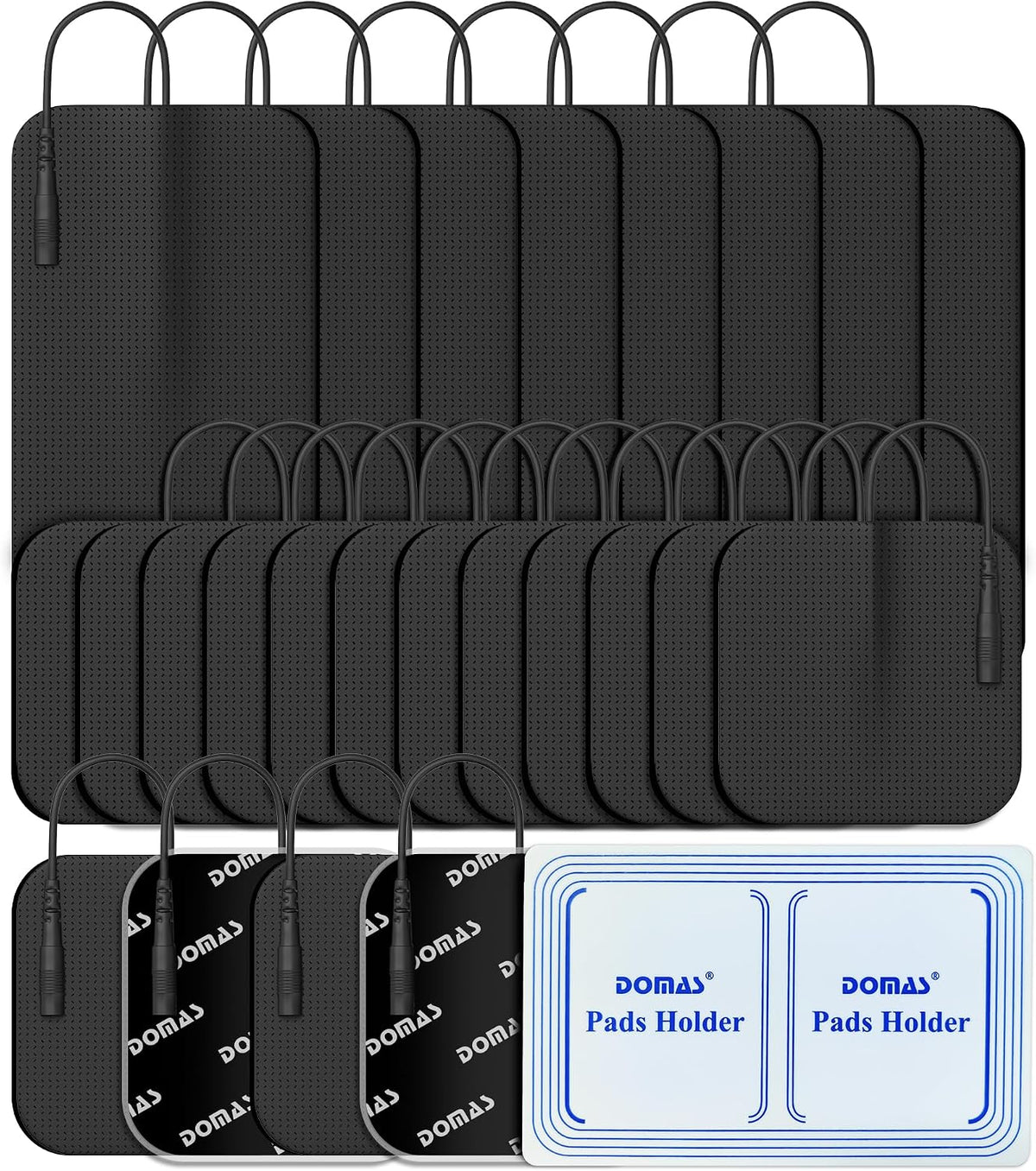 DOMAS 24 Pack 2x2&2x4 TENS Pads with Pad Holder, for TENS 7000, 30 Uses, Latex-Free, TENS Unit Electrode Replacement Pads Compatible with AUVON Etekcity & Other 2 mm Pin TENS Units