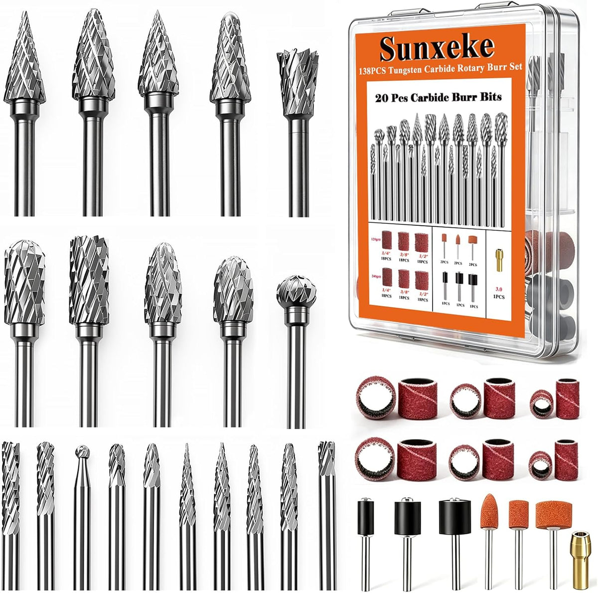Sanding Drum Set for Most Rotary Tools-Includes 138 Aluminum Oxide Sanding Sleeves for Drum Sanders (80,120,240 Grit) and 12 Drum Mandrels-Sanding Bits Tool Accessories with Box