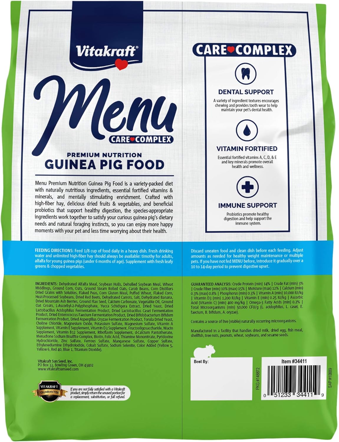 Vitakraft Menu Premium Guinea Pig Food - Alfalfa Pellets Blend - Vitamin and Mineral Fortified