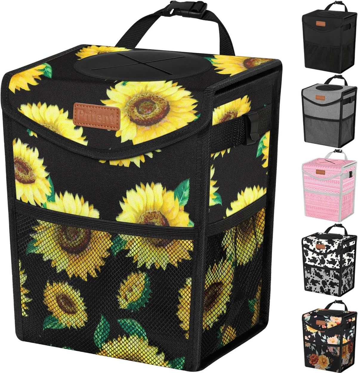 Pritent Car Trash Can with Lid Leakproof Car Garbage Bag Vehicle Trash Bin