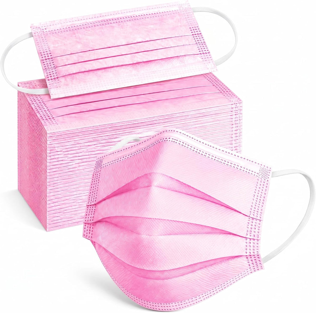 Wecolor 100 Pcs Pink Masks, Disposable Face Mask, 3 Ply Protection Masks