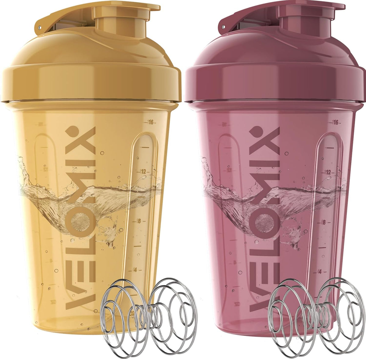 VELOMIX 2 Pack 20oz Protein Shaker Bottle for Protein Mixes, Black/Transpar