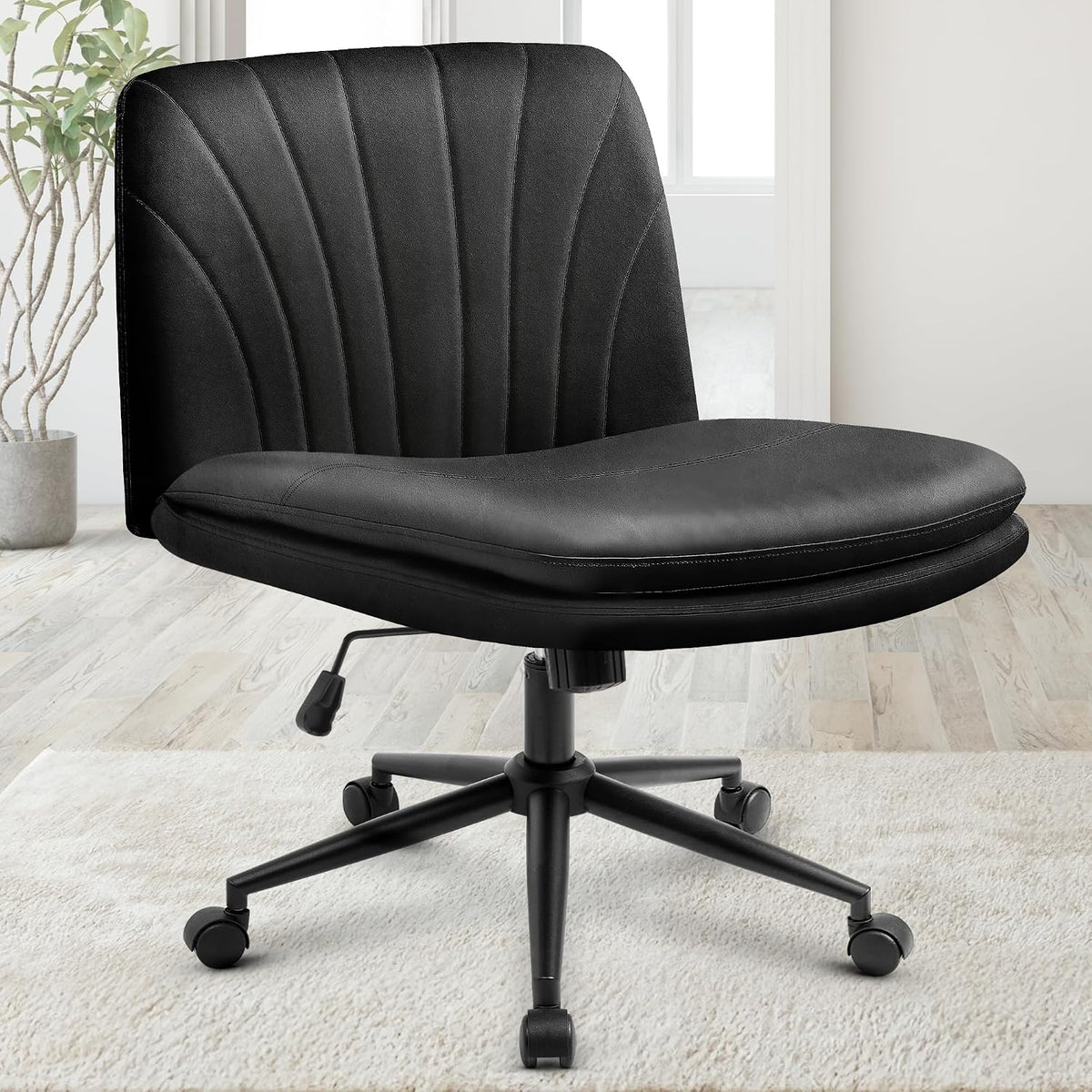 Orange Factory Criss Cross Chair, Wide Fabric Vanity Desk Seat, Beige Wheel