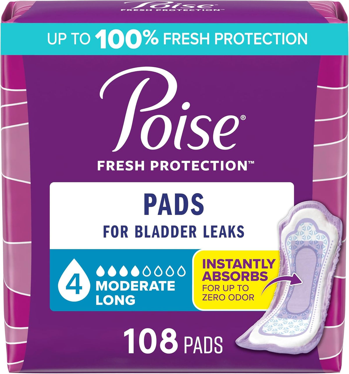 Poise Incontinence Pads for Women, 4 Drop, 132 ct