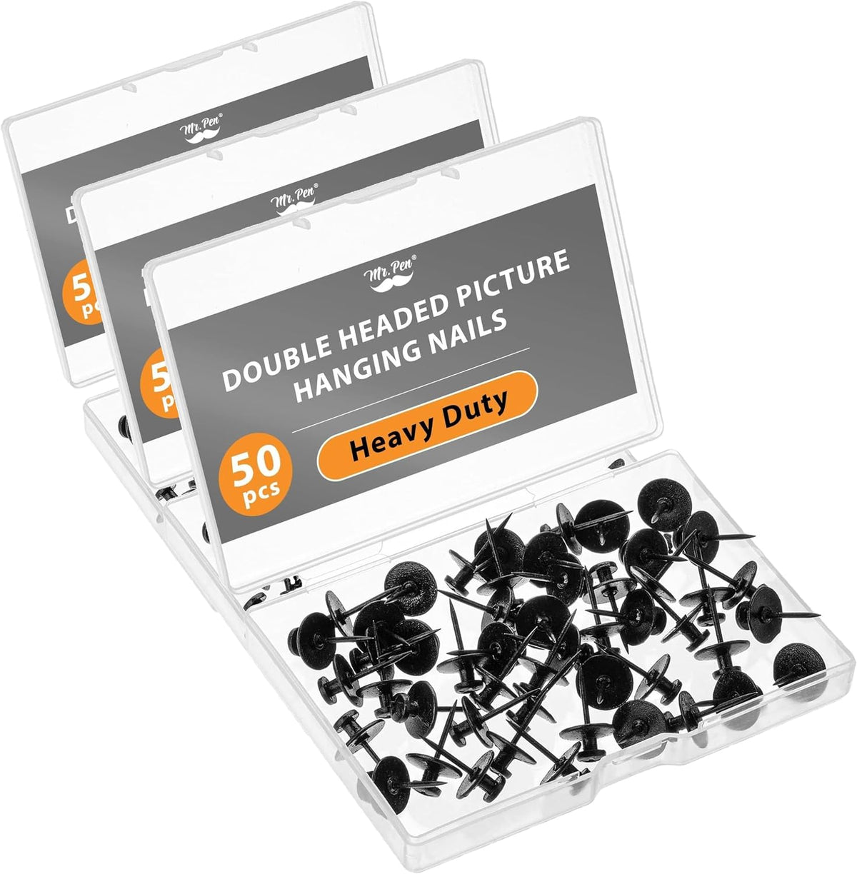 Mr. Pen- Double Headed Picture Hanging Nails, 50 Pack, Black