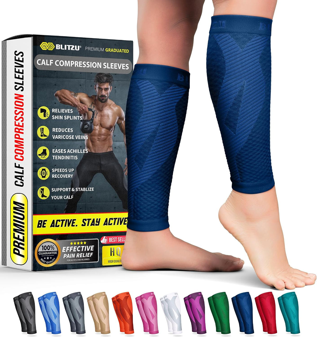 BLITZU Calf Compression Sleeves, Footless Compression Socks for Men & Women