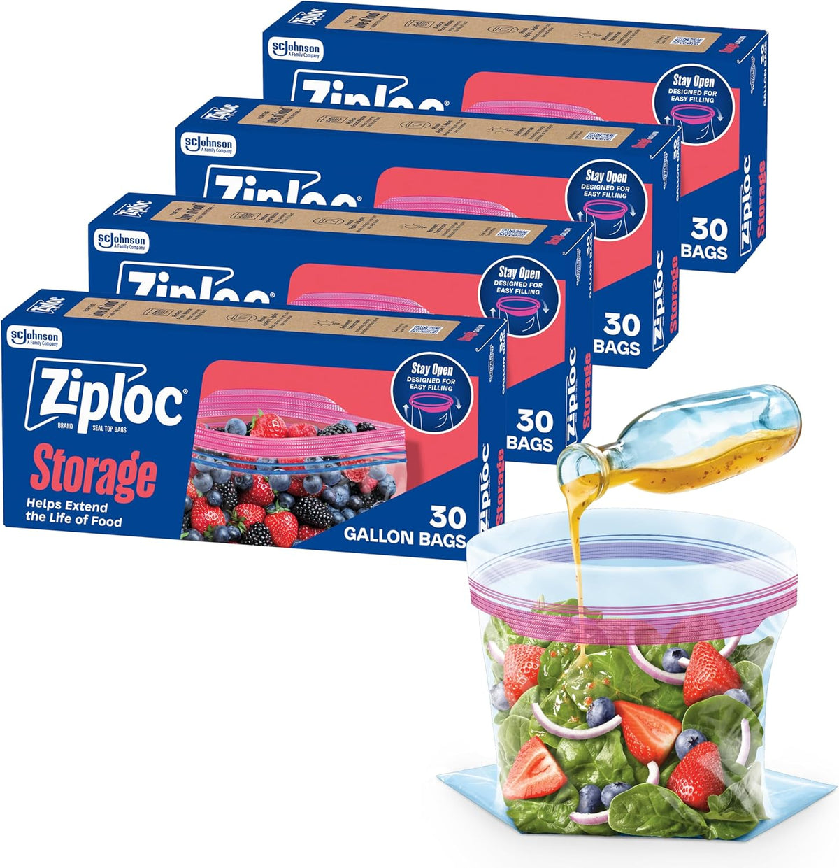 Ziploc Gallon Food Storage Bags, Stand-Up Bottom, 81 Count
