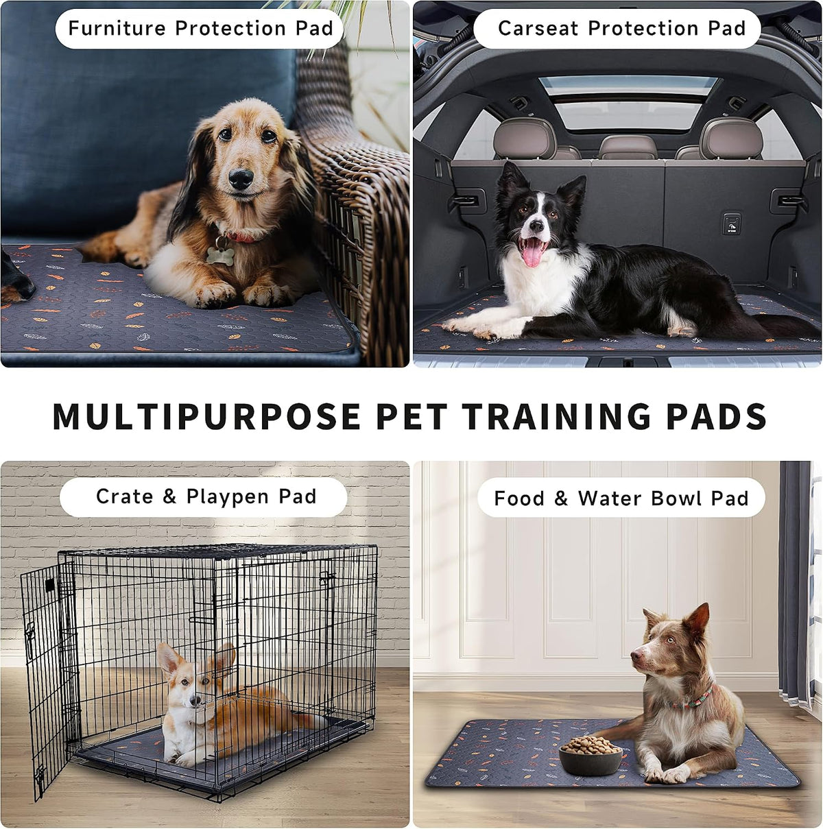 Sunheir Washable Pee Pads for Dogs, Reusable Puppy Pads for Dog Playpen 2PC | Thick Super Absorbent, Leak-Proof & Non-Slip, Waterproof Dog Pads for Puppy Playpen, Crate, Whelping Box, Potty Training Grey