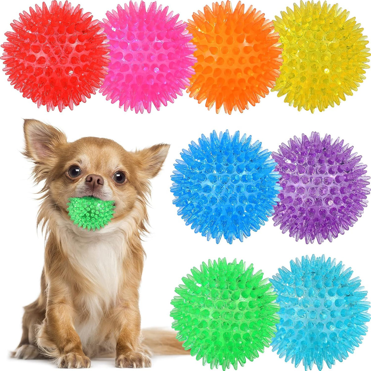VITEVER 3.5” Squeaky Dog Toy Balls (6 Colors) Puppy Chew Toys for Teething, BPA Free Non-Toxic, Spikey Dog Balls for Medium, Large & Small Dogs, Durable Toys for Aggressive Chewers