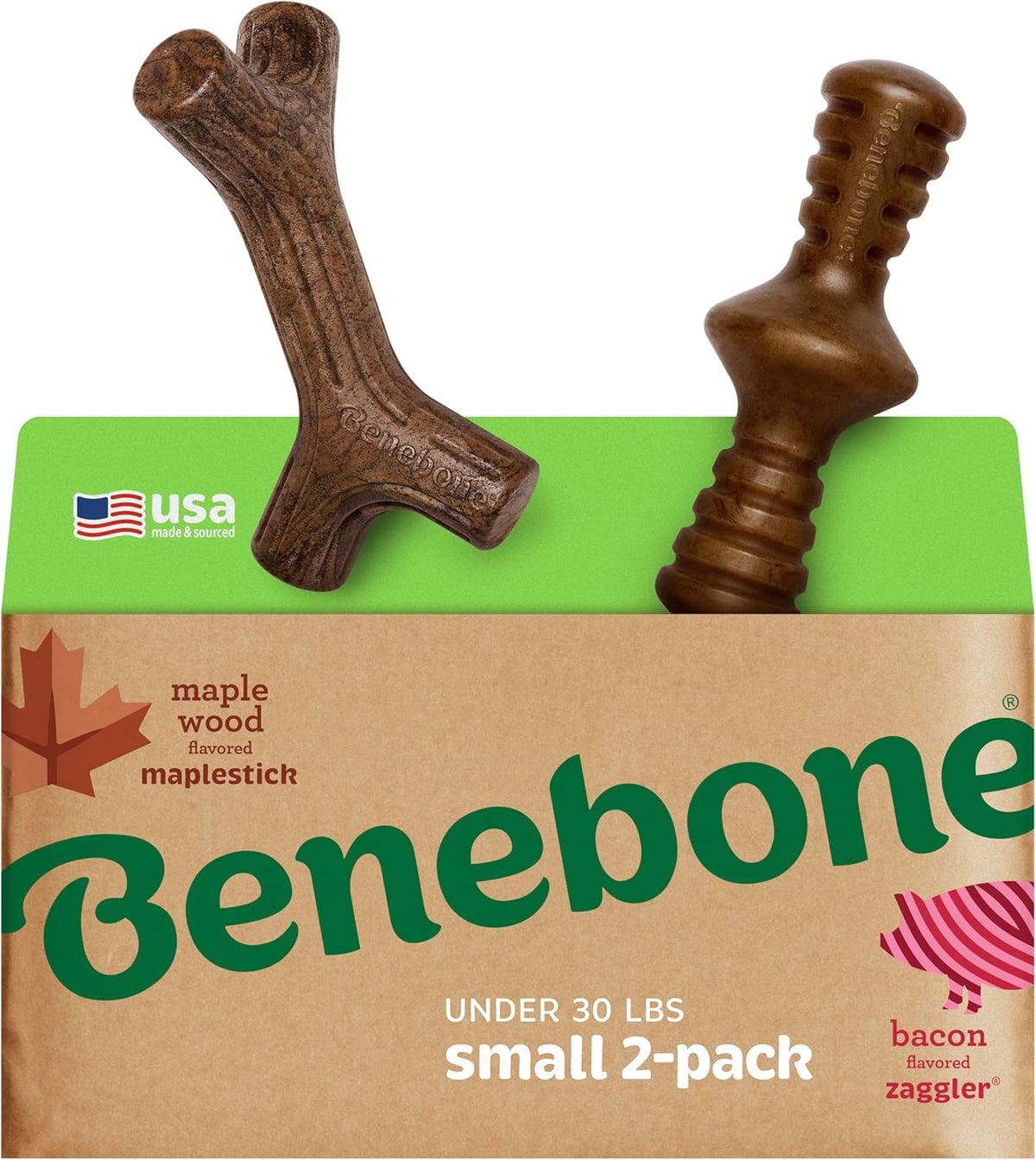Benebone Small 4-Pack Dog Toys for Aggressive Chewers – Under 30 lbs | Durable, Multipack, Super Chewer, Made in USA, Dog Bones, Long-Lasting, A Size for Every Dog, Keeps Them Busy