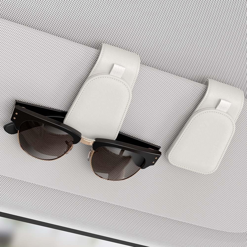 Sotfamily Magnetic Sunglass Holder for Car Visor, 2 Packs, Faux Leather