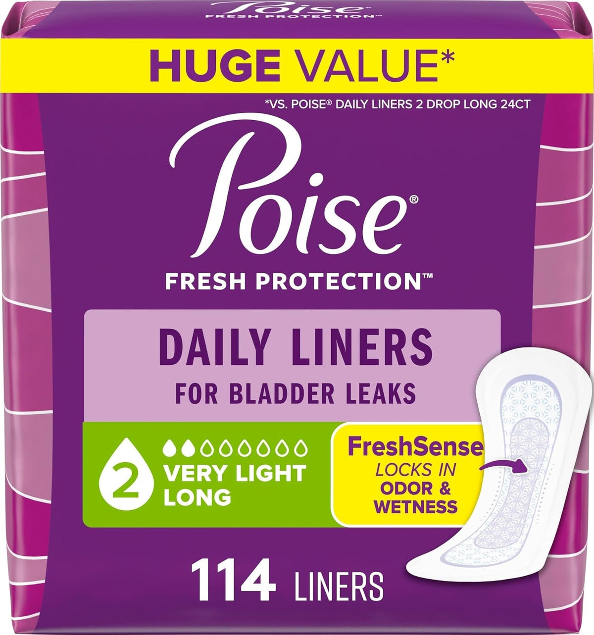 Poise Daily Liners, Incontinence Panty Liners, 2 Drop, 48 ct