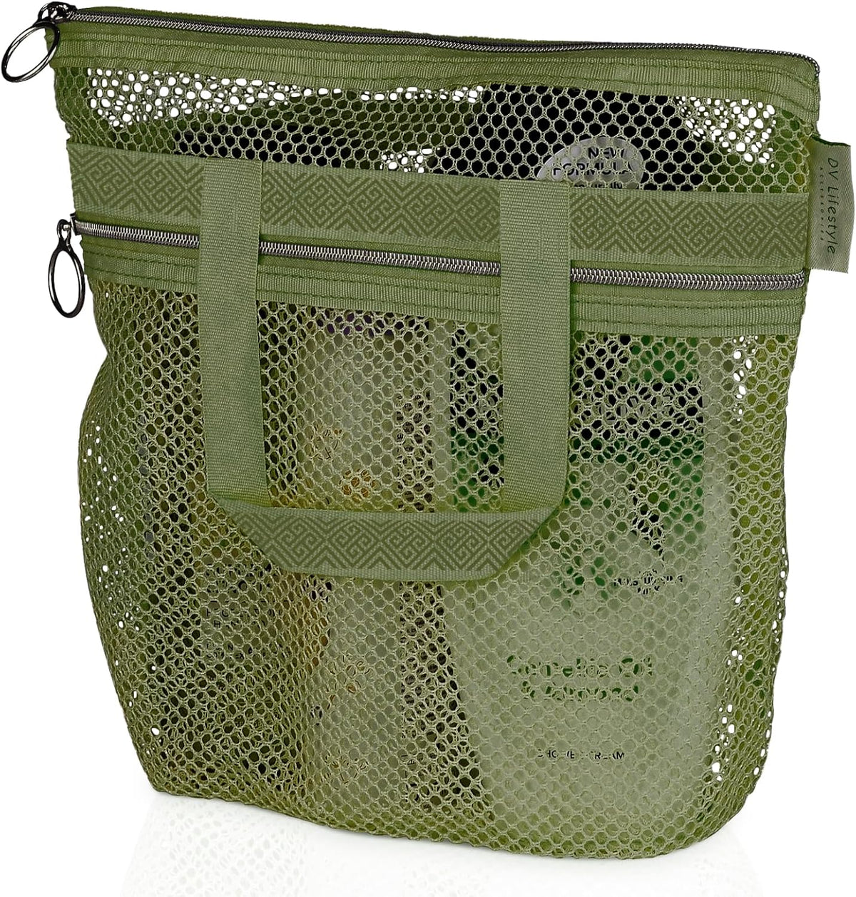 DV Lifestyle Mesh Shower Bag 10.2x9.9'' Quick-Dry Caddy with Zipper & 2 Pockets. Portable Toiletry Tote for Bathroom, Gym, Travel, Camp, Beach, for Sunscreen, Dorm & College Essentials (Black)