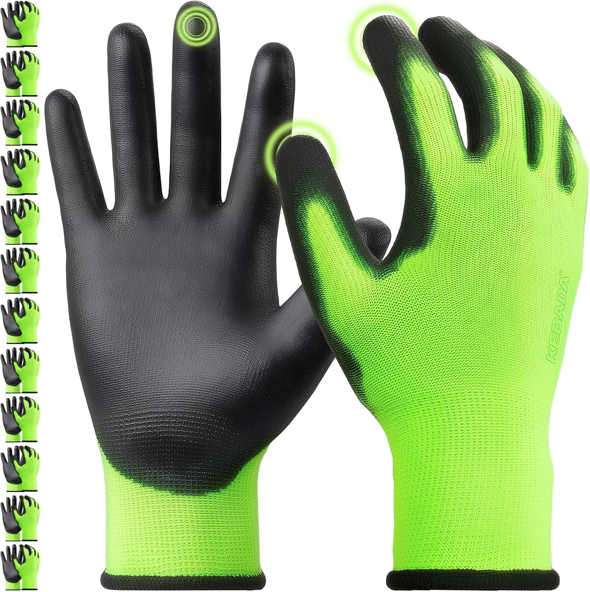 Kebada W1 Safety Work Gloves for Men & Women, Touchscreen, PU Coated