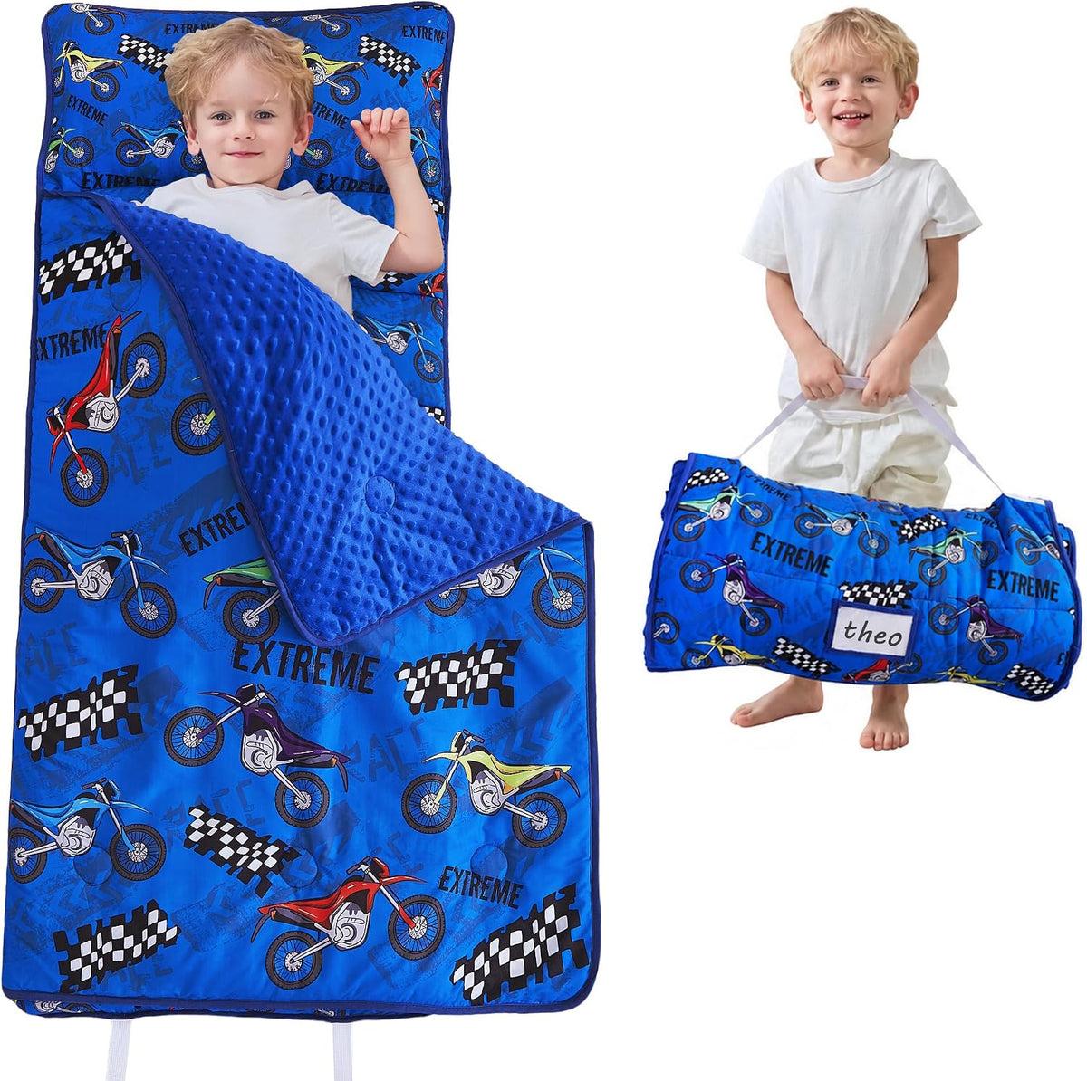 Lasoftan Toddler Nap Mat with Pillow and Blanket, Extra Large Rolled Napping Mats,Slumber Bags for Boys Girls,Kids Sleeping Bag for Daycare, Preschool Travel Camping