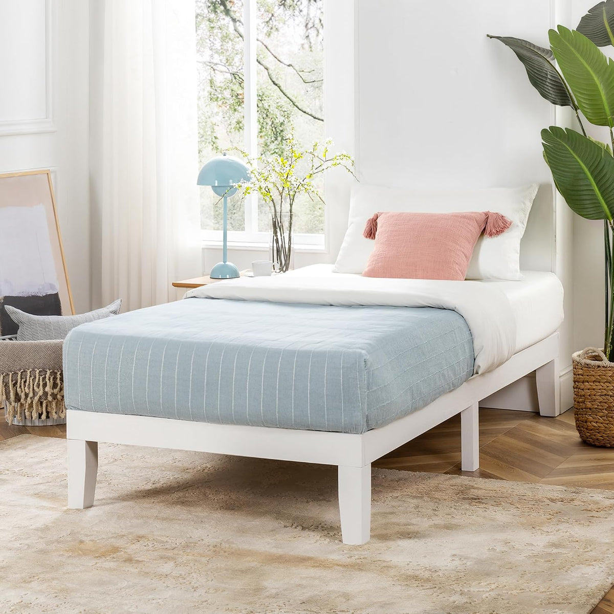 Mellow Naturalista Classic - 12 Inch Solid Wood Platform Bed with Wooden Slats, No Box Spring Needed, Easy Assembly, Queen, Pine