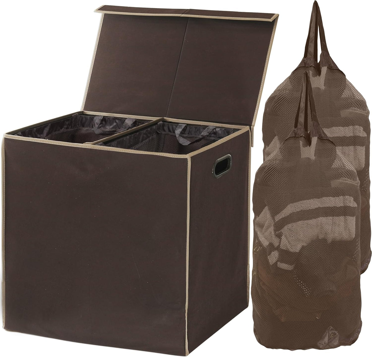 Simple Houseware Double Laundry Hamper with Lid & Removable Bags, Black