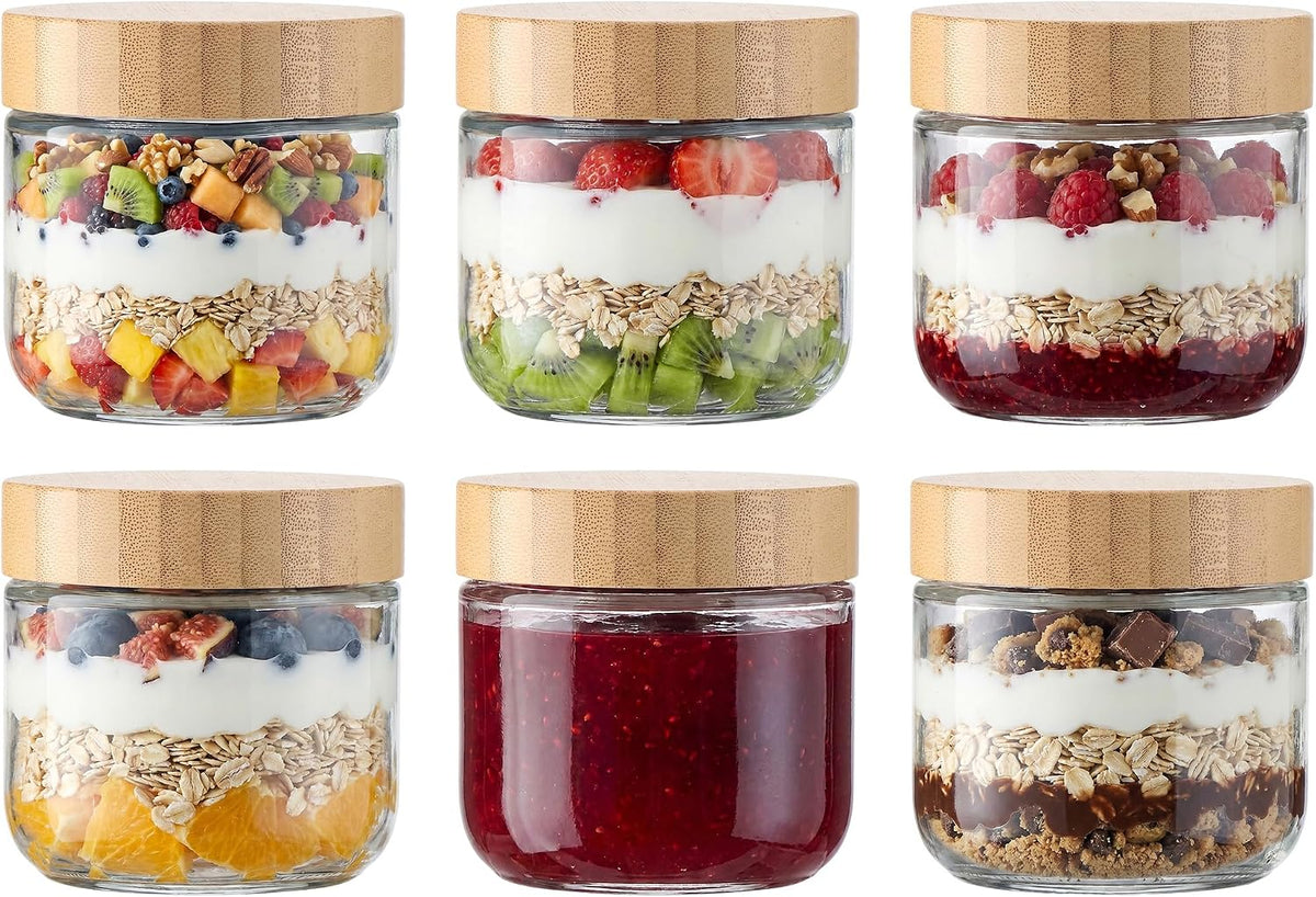 Vtopmart 6 Pack 16oz Glass Overnight Oats Containers with Bamboo Lids