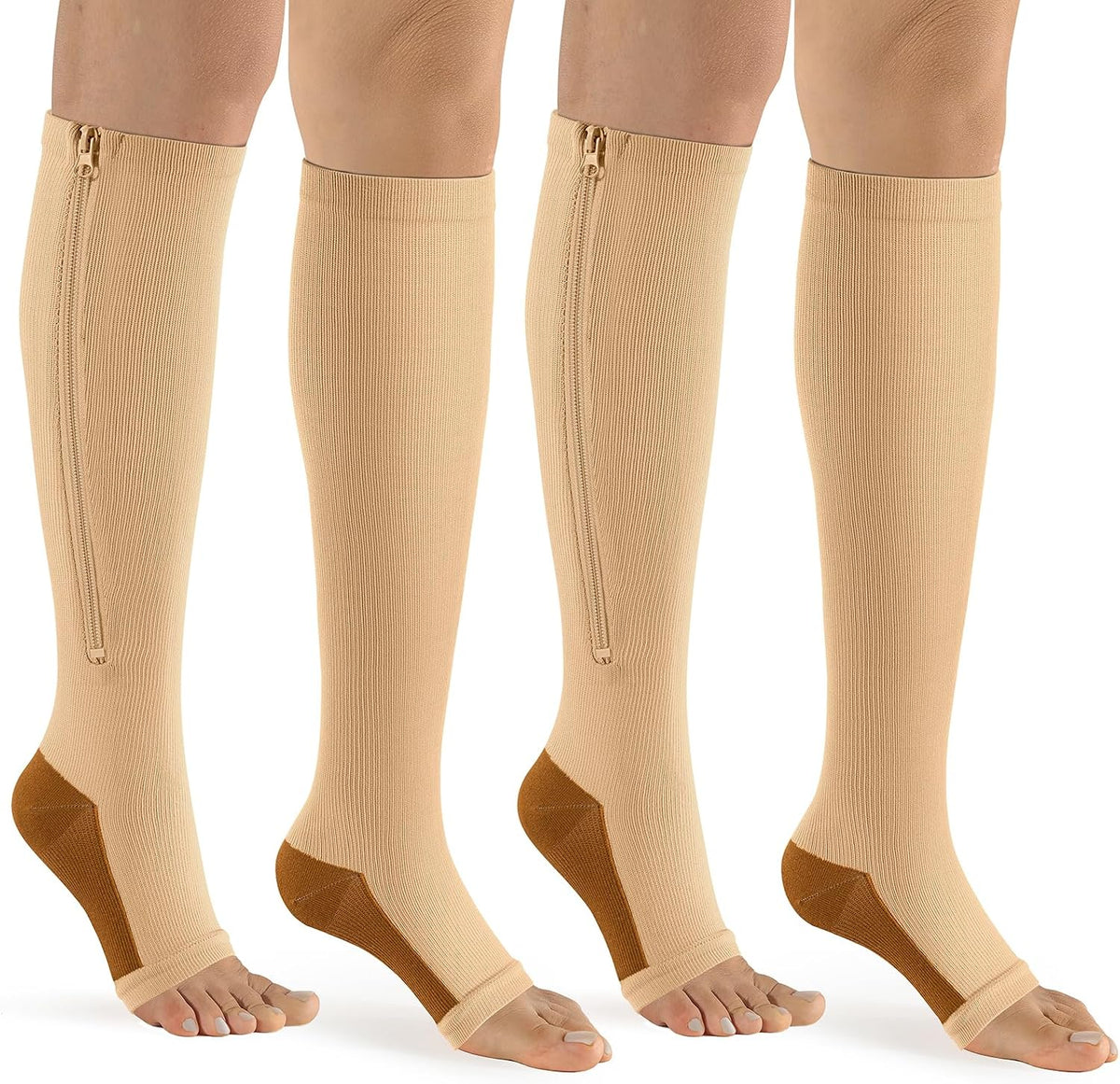 bropite Zipper Compression Socks Women & Men |15-20mmHg Open Toe knee high