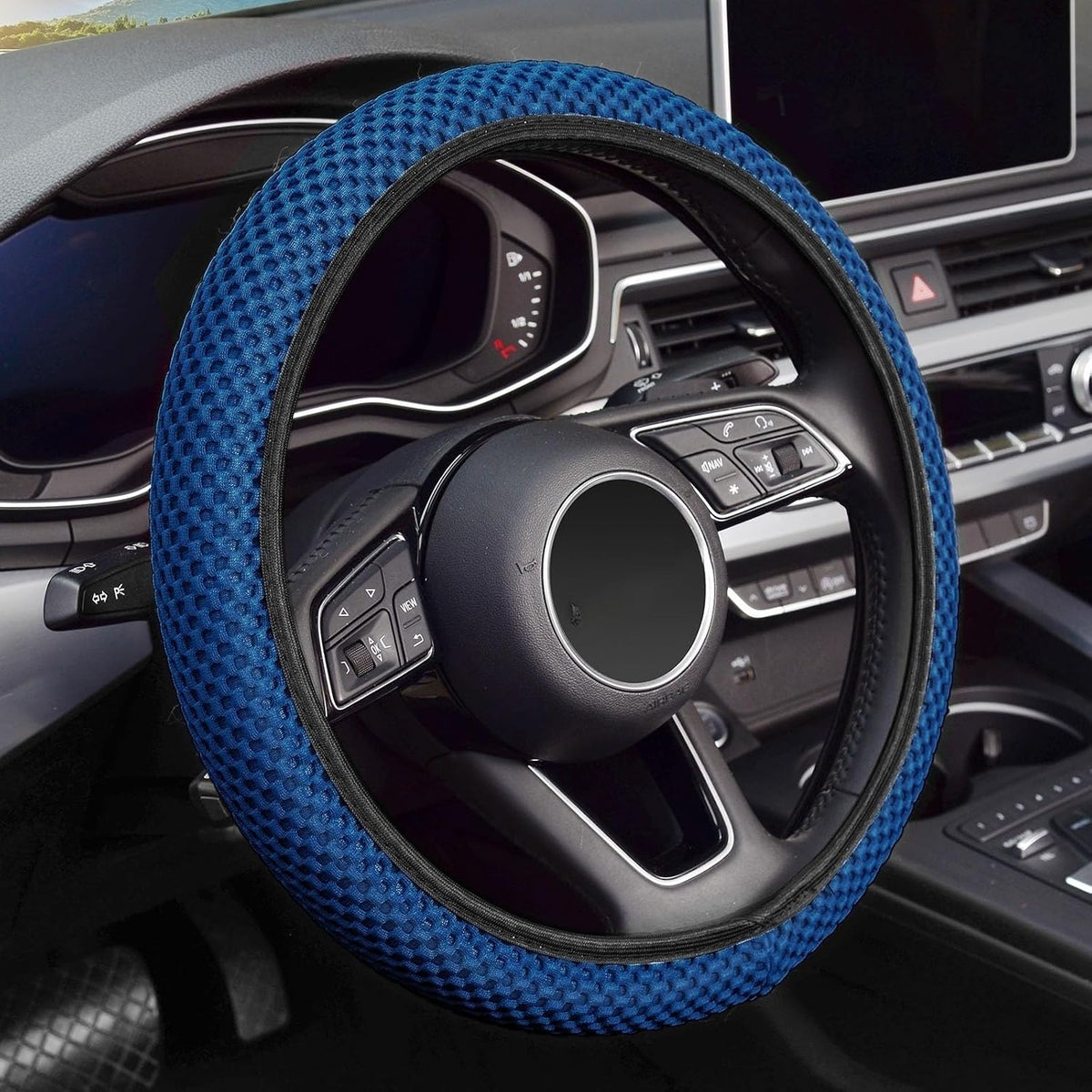 KAFEEK Elastic Stretch Steering Wheel Cover, Universal 15 Inch, Black