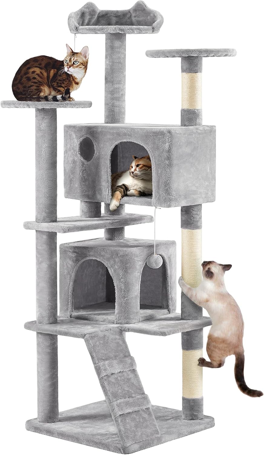 Yaheetech 54in Cat Tree Tower, 2 Caves, Kitten-Ear Perch & Scratching Posts