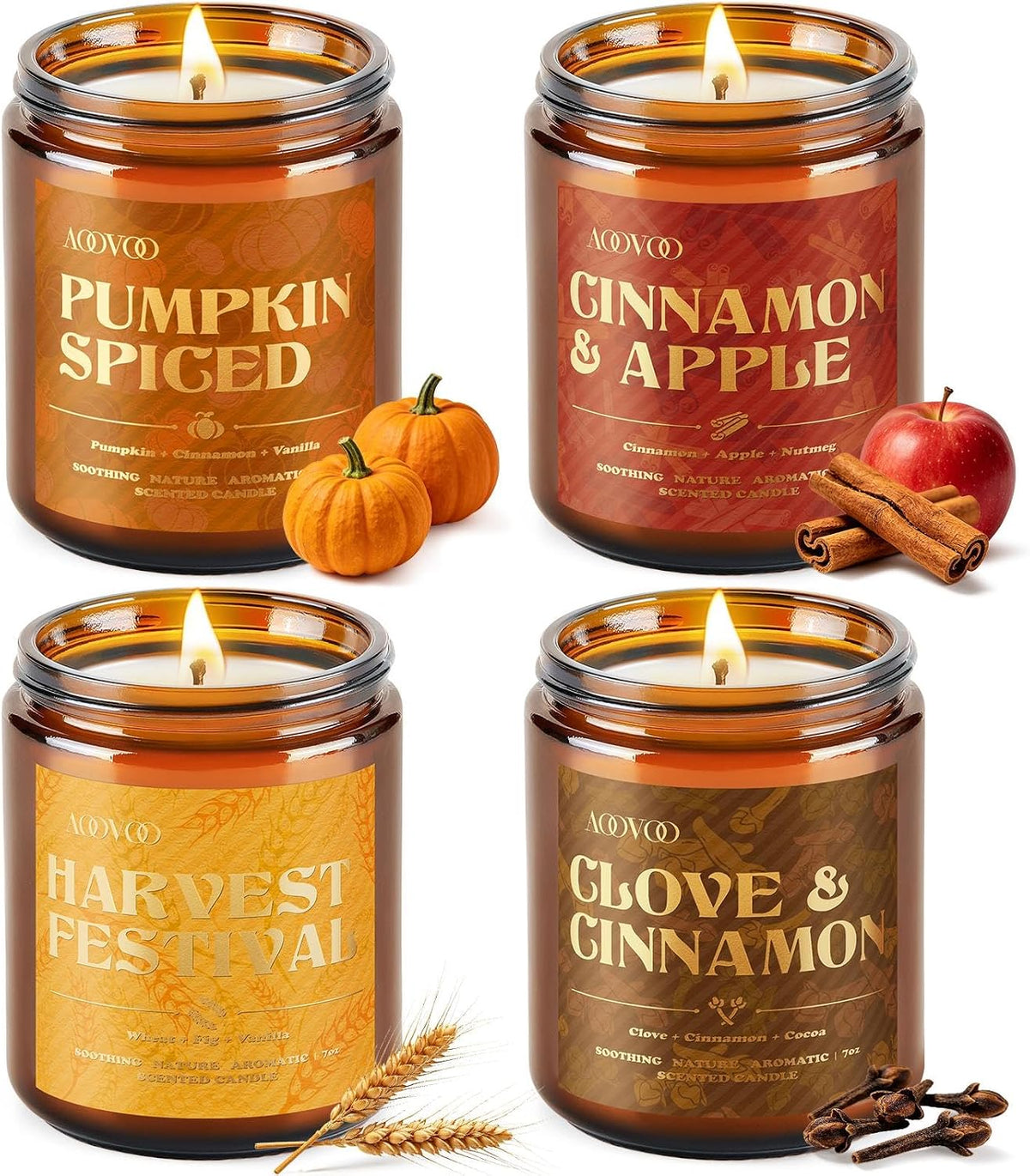 AOOVOO 6 Pack Fall Candles Set - 42oz Autumn Candle Gift for Home Scented