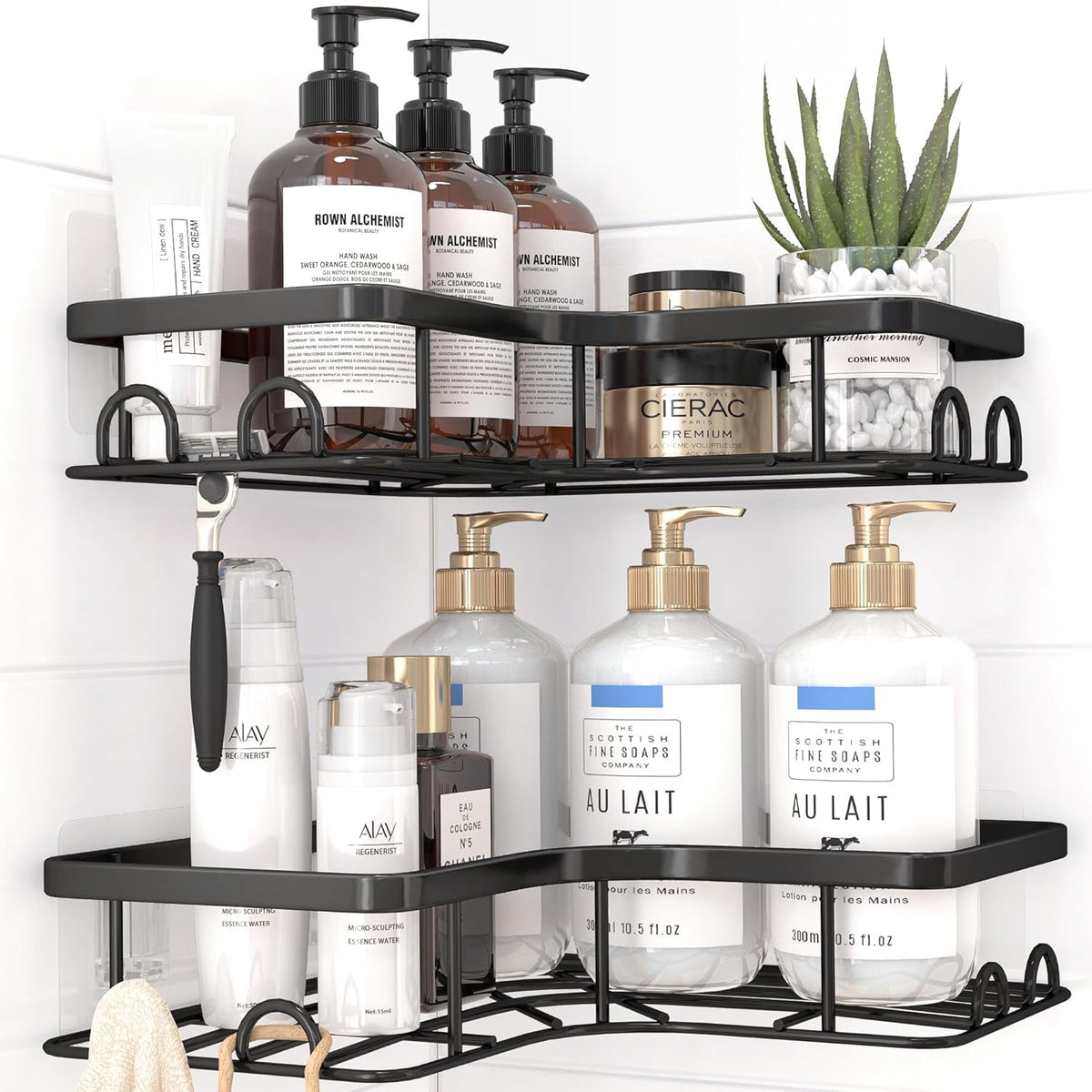 Sakugi Black Corner Shower Caddy Adhesive No Drilling Bathroom Shelves
