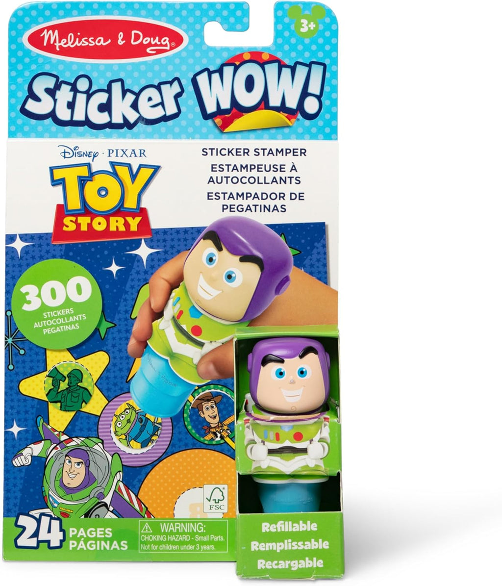 Melissa & Doug Sticker Wow!™ 24-Page Activity Pad and Sticker Stamper, 300 Stickers, Arts and Crafts Fidget Toy Collectible Character – Disney Buzz Lightyear - for Kids Ages 3+ - FSC Certified