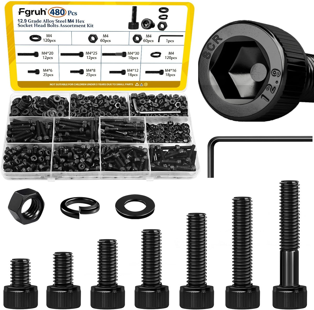 750PCS M3 Hex Socket Screw Assortment Kit,M3x6/8/10/12/16/20/25/30 mm