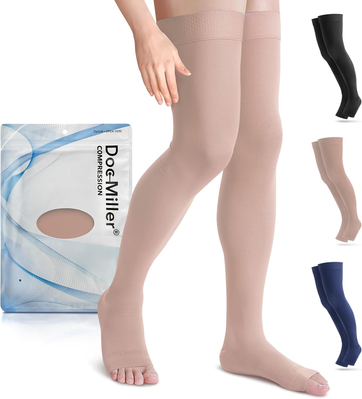 Doc Miller Thigh High Open Toe Compression Stockings 15-20mmHg