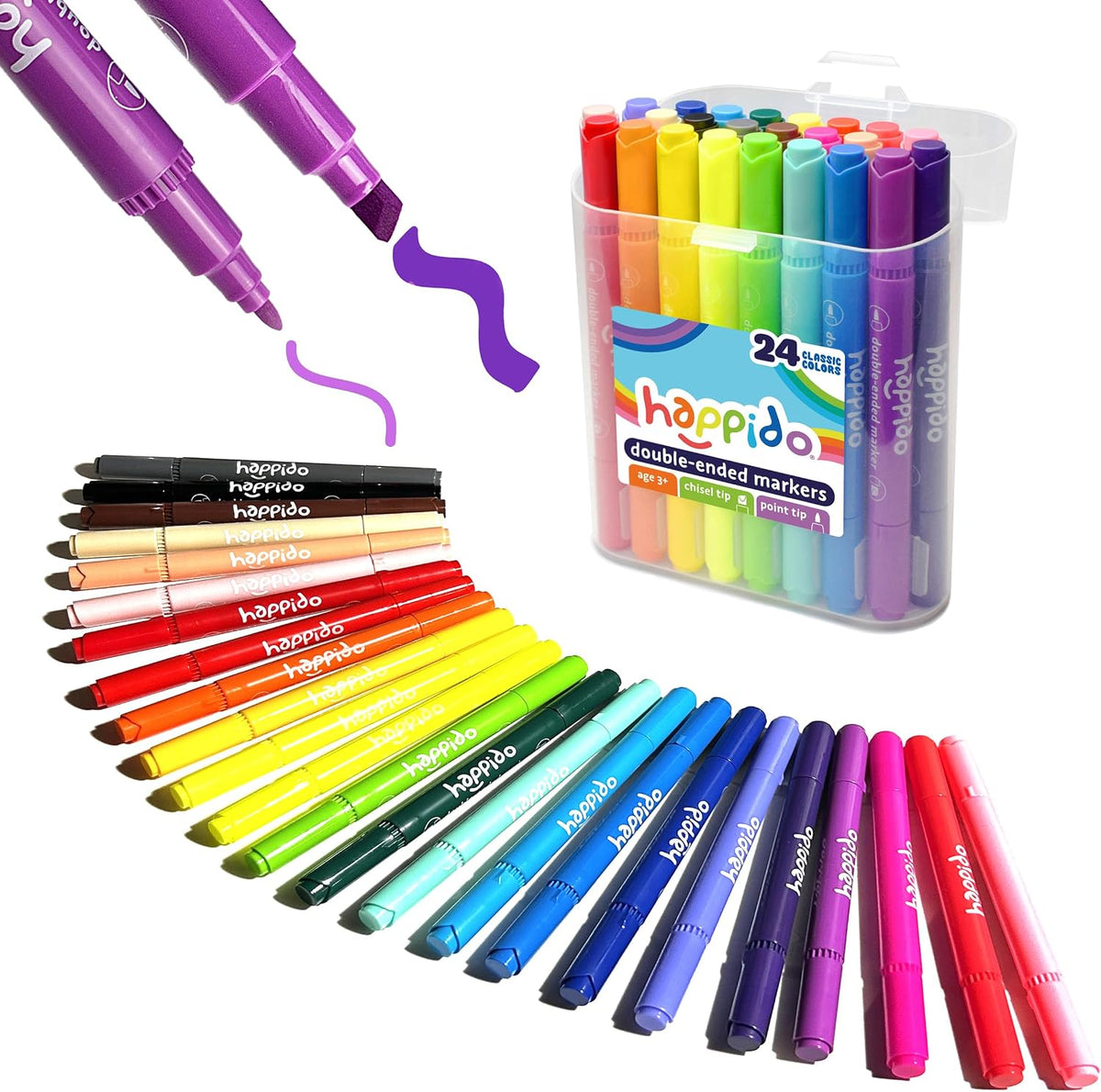 International Arrivals Happido Double-Sided Markers for Kids, Set of 24