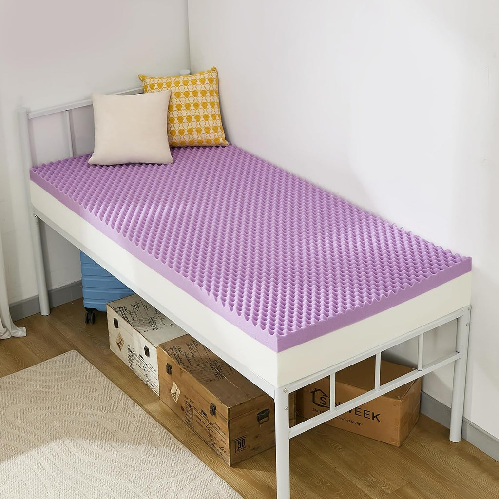 SINWEEK 2 Inch Egg Crate Memory Foam Mattress Topper Twin Size, Soft Mattress Pad for Back Pain Relief, Bed Topper, CertiPUR-US Certified