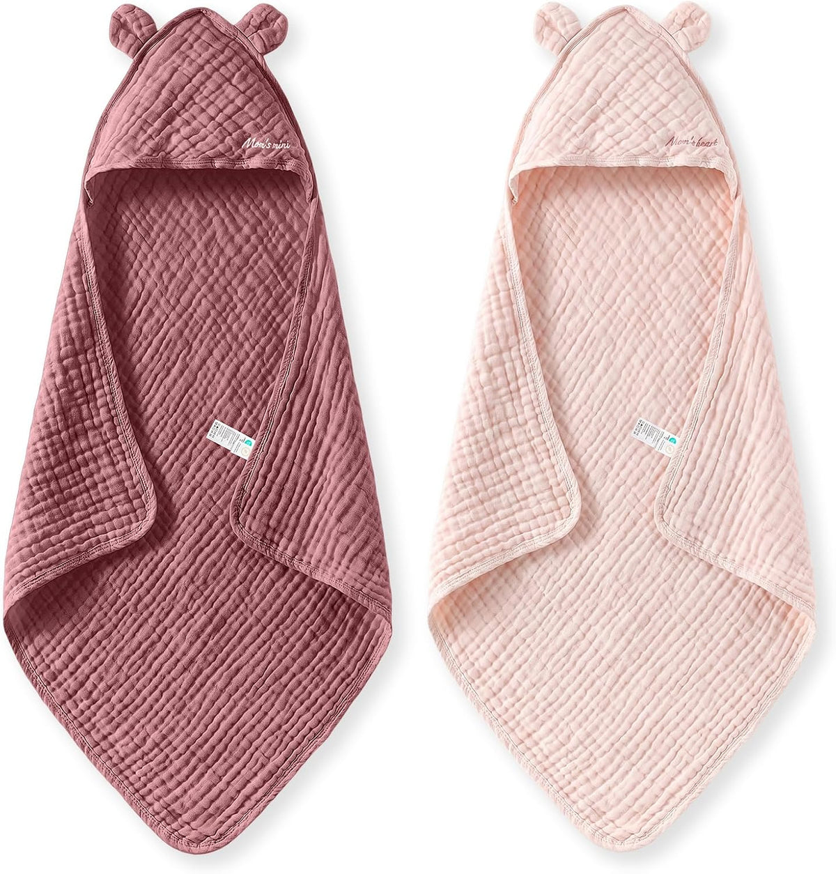 Momcozy 6-Layer Muslin Cotton Baby Towels with Hood, 32x32 Inch, Pink