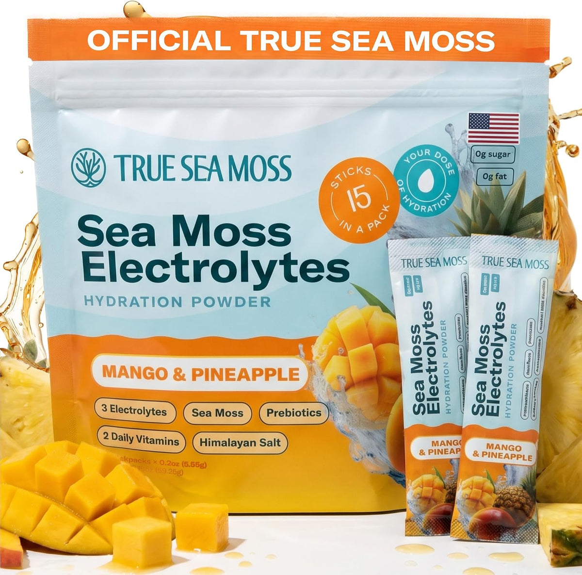 TrueSeaMoss Electrolytes Powder Concentrate Packets – 16 Stickpacks – Hydration Powder with Sea Moss and Potassium – No Sugar Drinks – Variety Pack