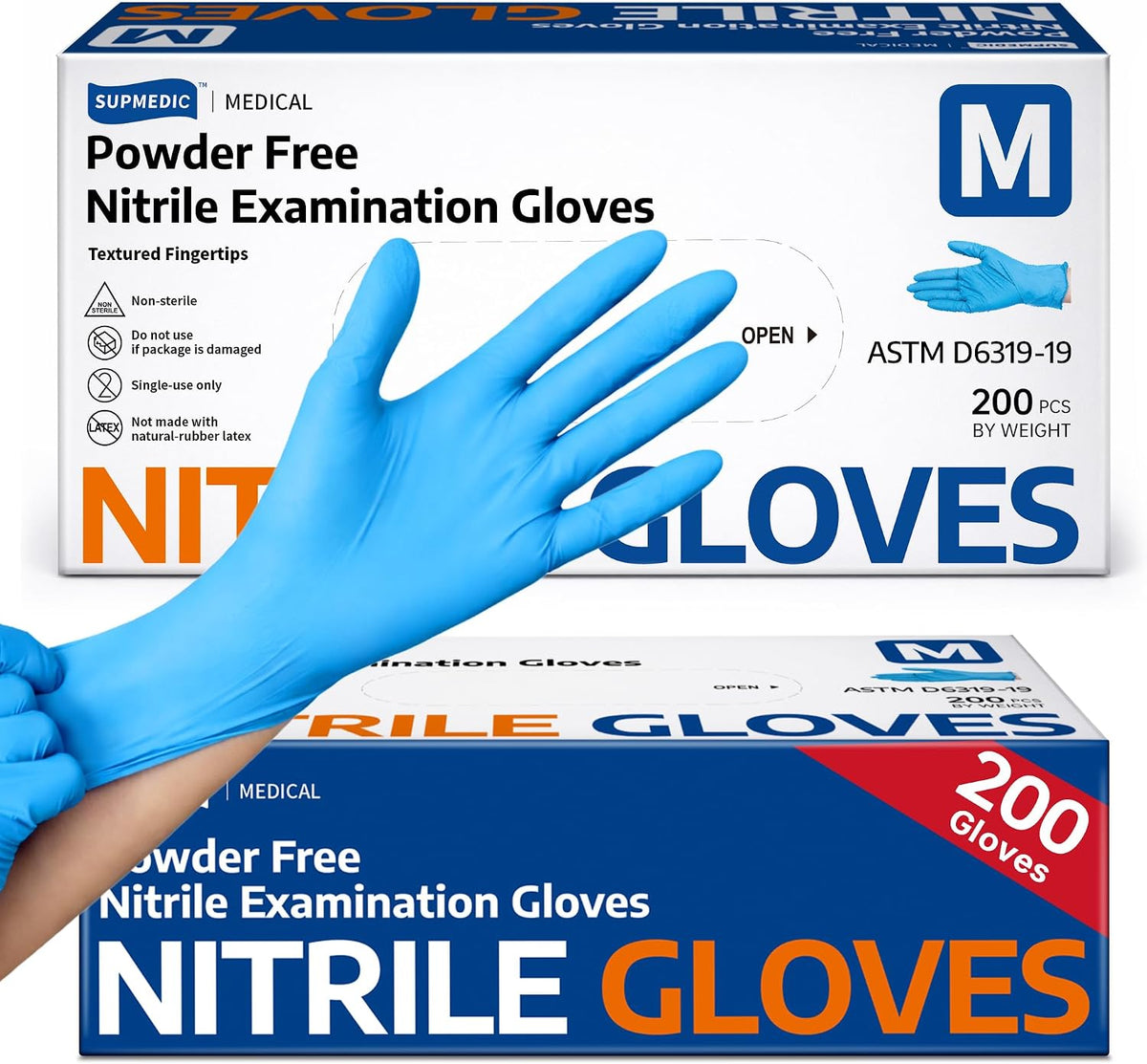 Supmedic Medical Soft Max Nitrile Exam Disposable Gloves Powder-Free 200 Ct